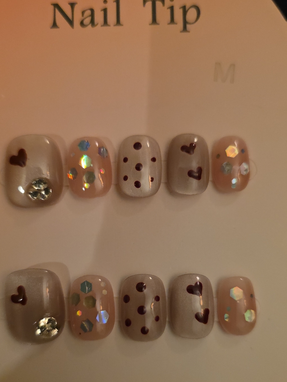 Heart Accent Press-On Nail Set Of 10 Nails Size Med